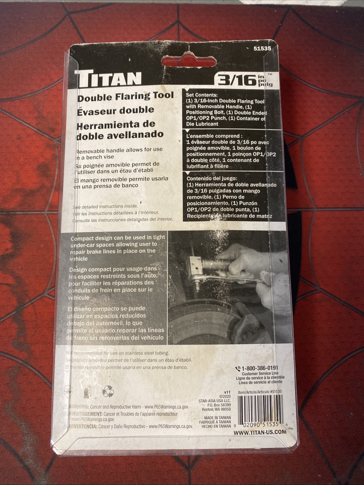TITAN Double Flaring Tool, 45-Deg SAE, 3/16″ Steel/Nickel Tube 51535 Brake Line