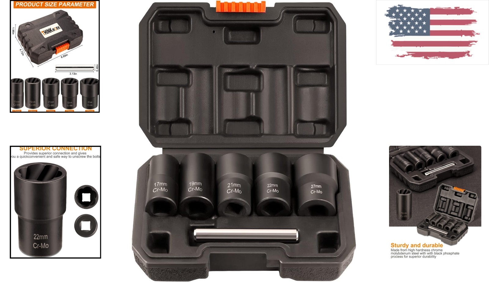 Durable 1/2 Inch Drive Lug Nut Extractor Kit – 6 Piece Tool Set for Easy Removal