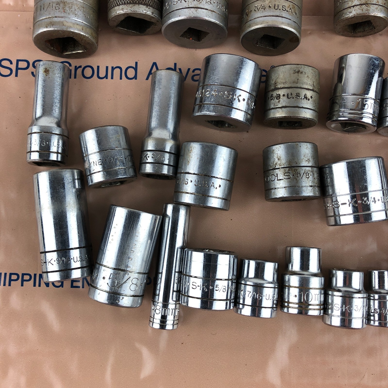 45 Pcs. SK Socket LOT 1/4″ 3/8″ 1/2″ Drive Shallow Deep SAE Metric Chrome USA