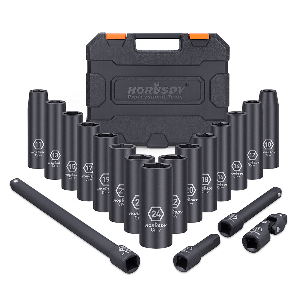 1/2-Inch Drive Deep Impact Socket Set Metric / Inch 6 Point 10-24mm/ 3/8″-1-1/4″