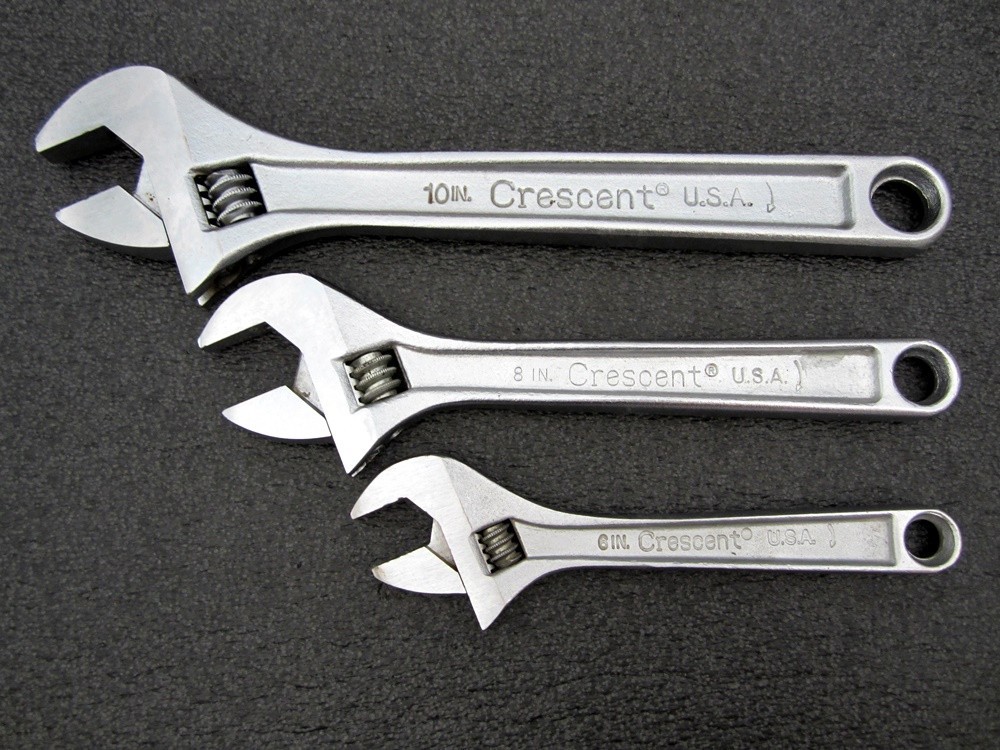 Vintage Crescent 6″ 8″ 10″ Adjustable Wrench Crestoloy Made in USA