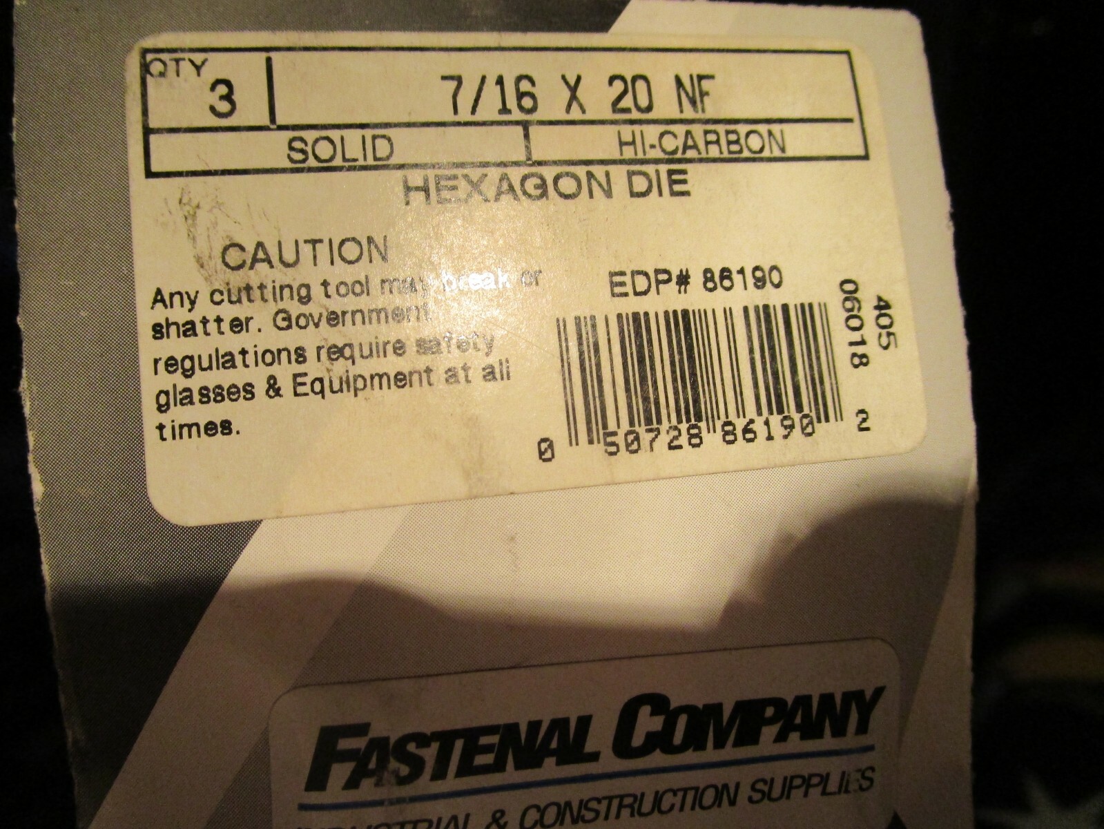 7/16″-20 x 3/8″ Carbon Steel Hex Die