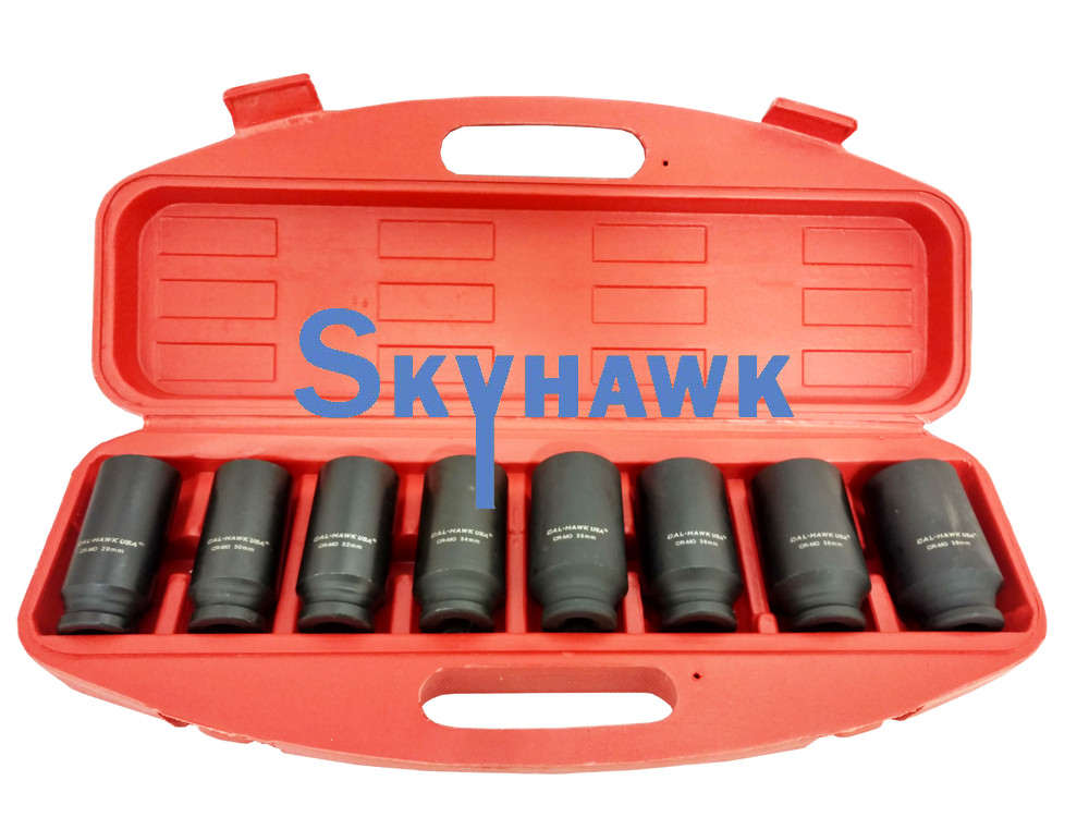 8pc 1/2″dr 12pt Metric SPINDLE/AXLE NUT DEEP IMPACT SOCKET SET CrMoSteel BlkPO4