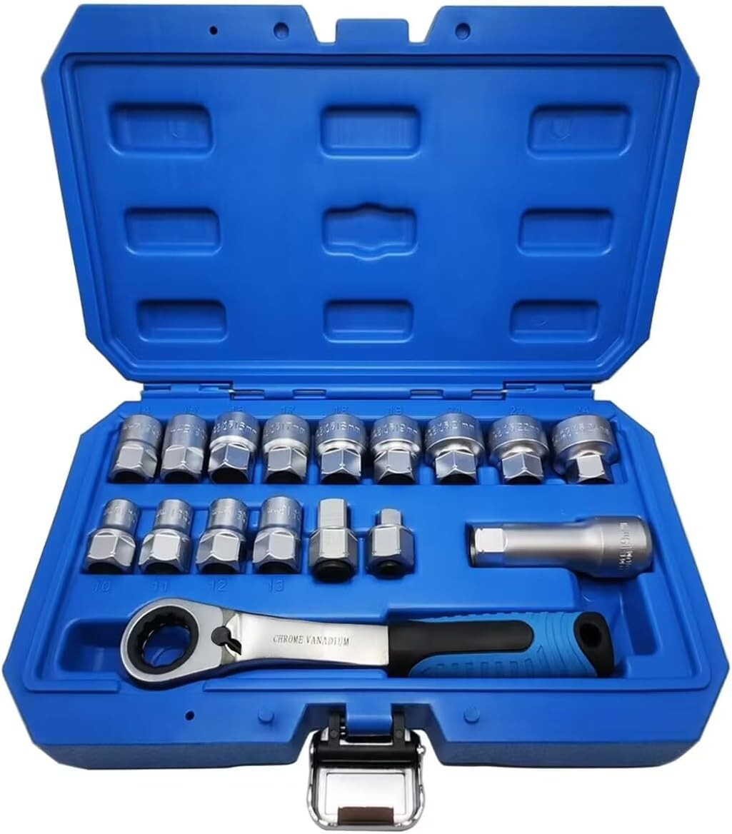 Pass Through Socket Set Go Thru Ratchet Wrench Tool for Hex Square E-Torx Spline