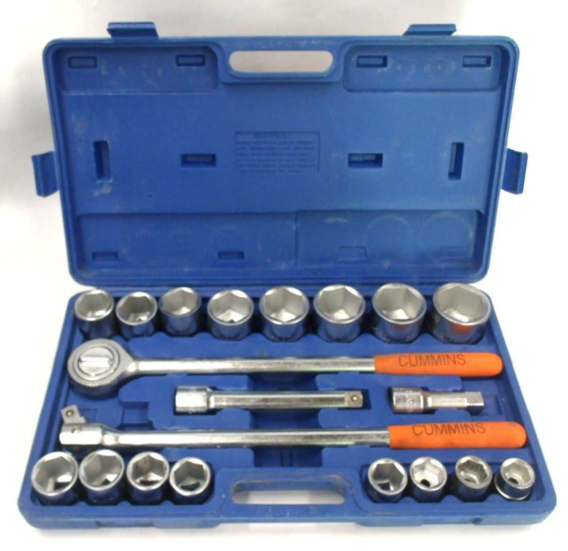 20 piece Cummins 1/2” Drive 6 Point Sae Socket Set w/ Ratchet, Bar & Extensions