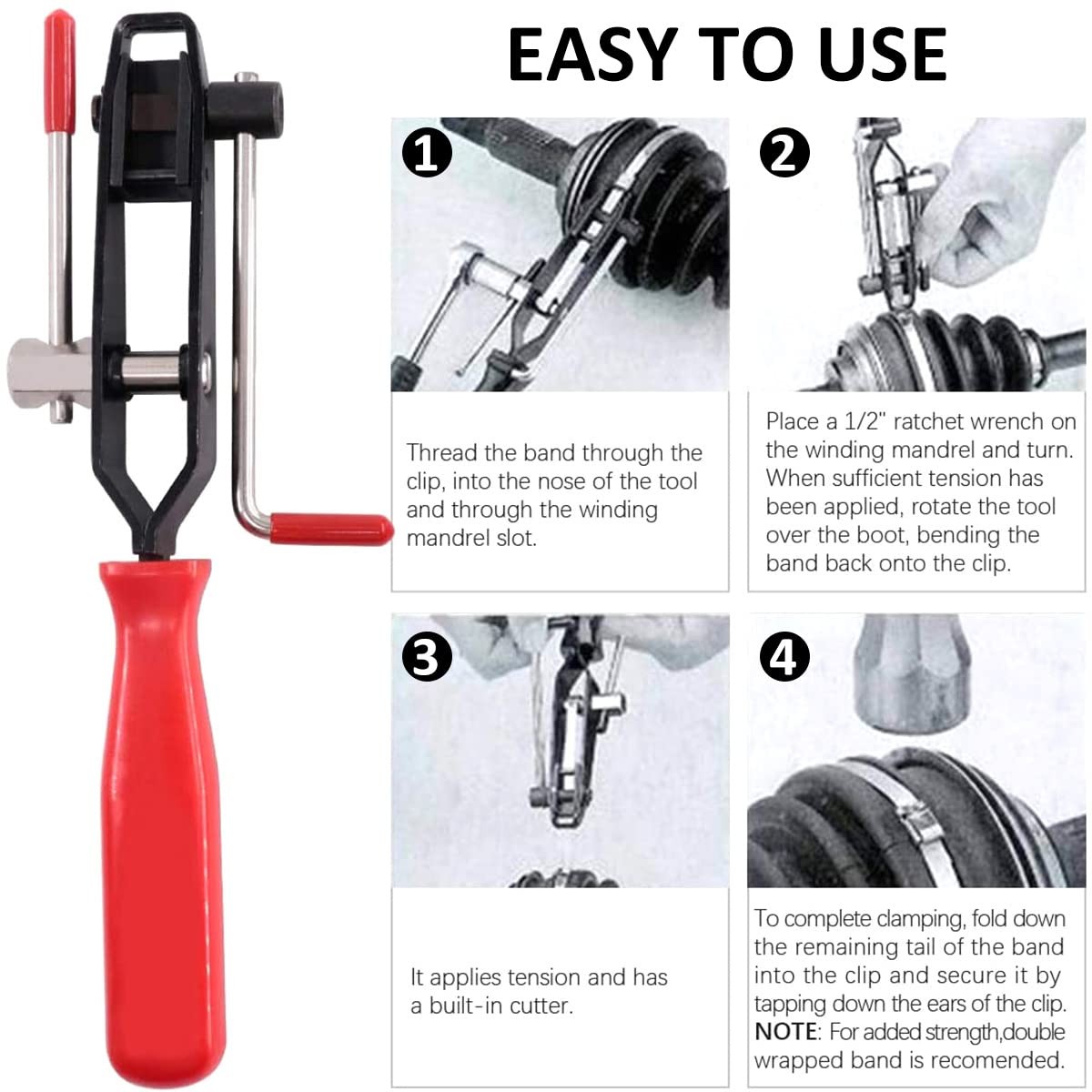 10pcs CV Boot Clamps Pliers Kit, Ear Tie Black, Red, Silver