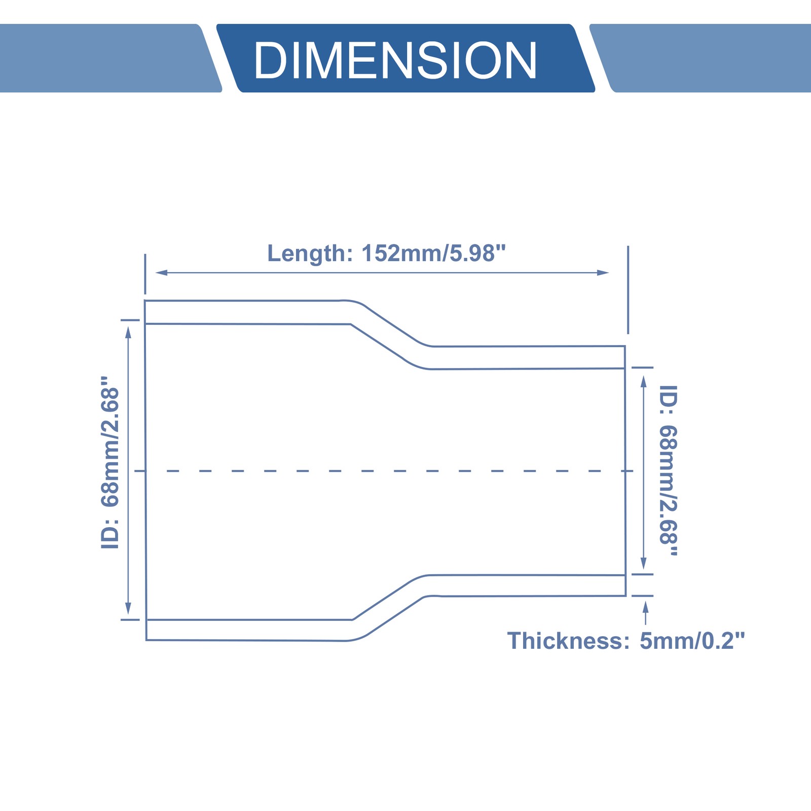 1 Set 68mm/2.68″ ID 152mm Blue Hump Car Silicone Tube with Ties