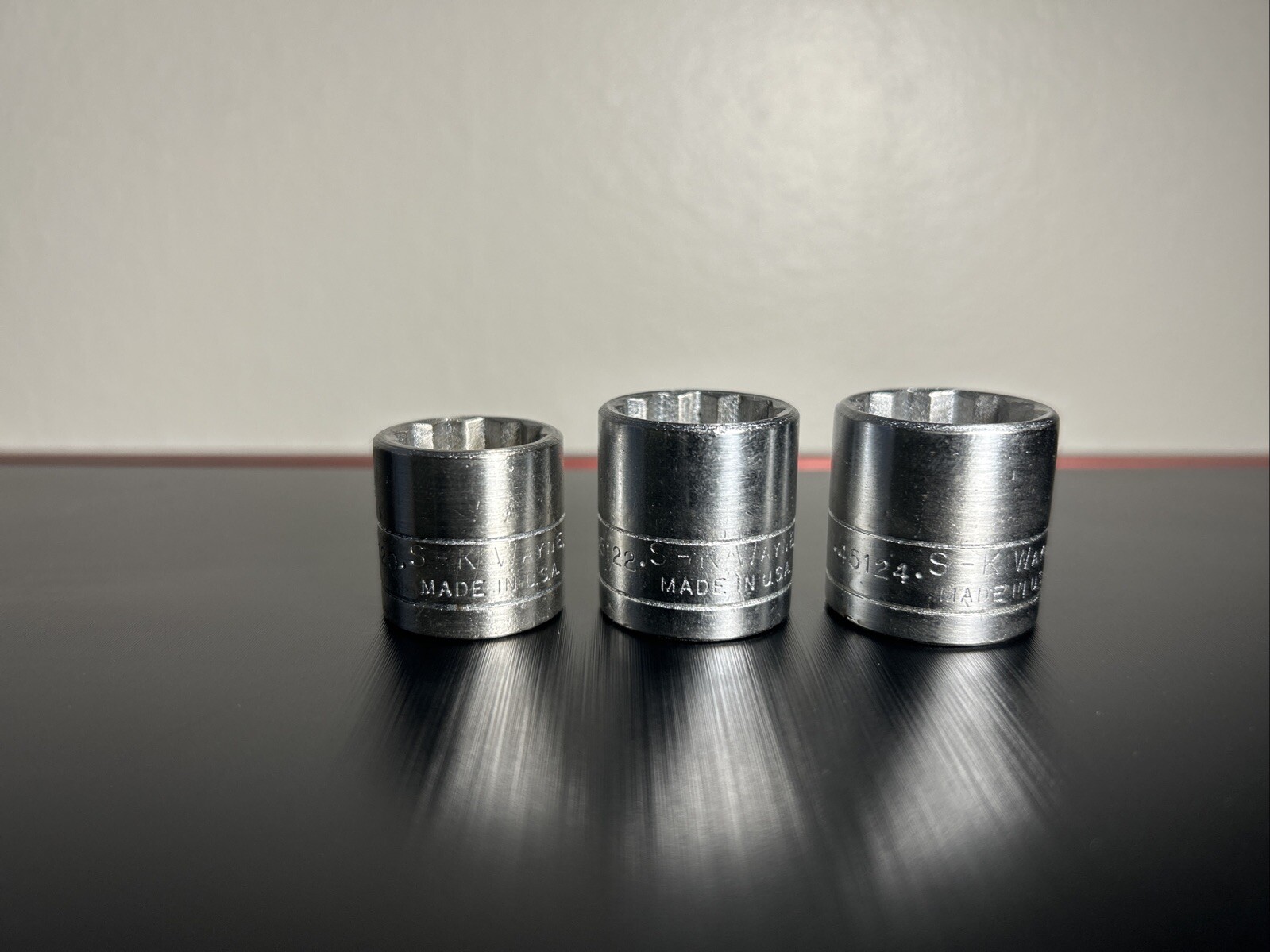SK Wayne 5/8, 11/16, 3/4 Vintage Sockets. 3/8s Drive 12 Point 3 Item Lot
