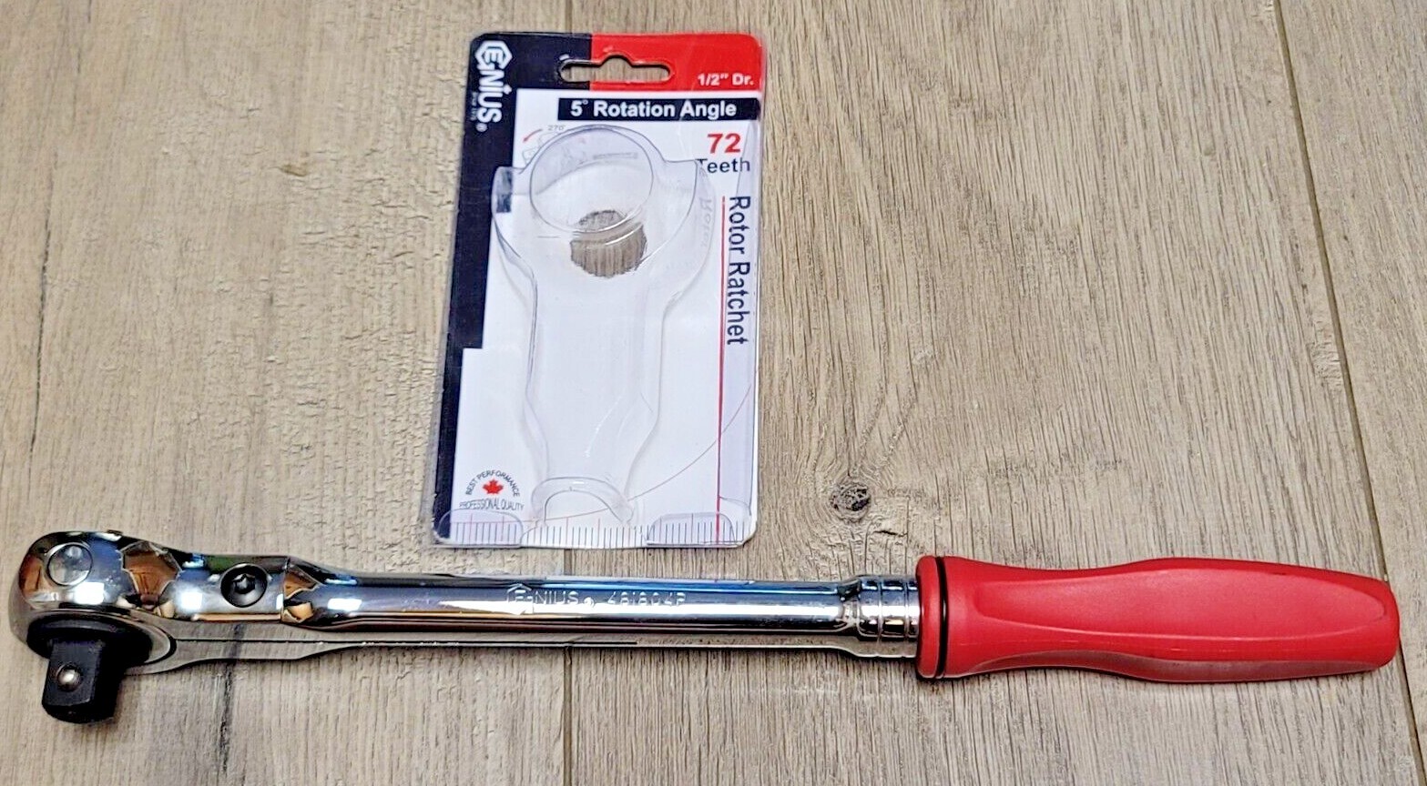 Genius Tools 1/2″ dr Long Handle Rotor Head Ratchet w/Ergo Grip #481804P