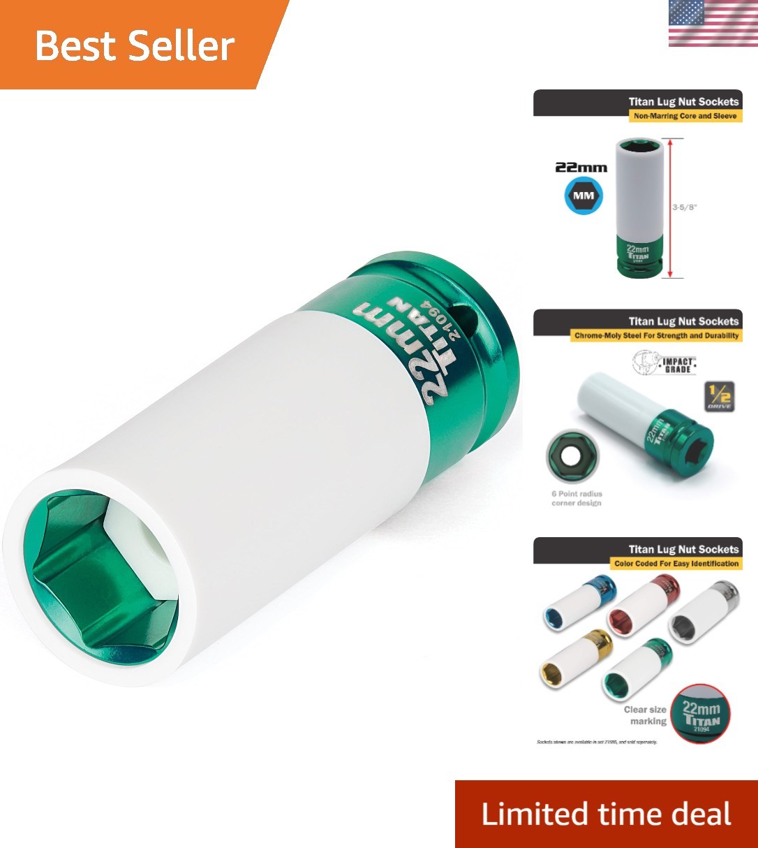 1/2-Inch Drive 22mm Impact Socket – Non-Marring Design for Wheel Protection
