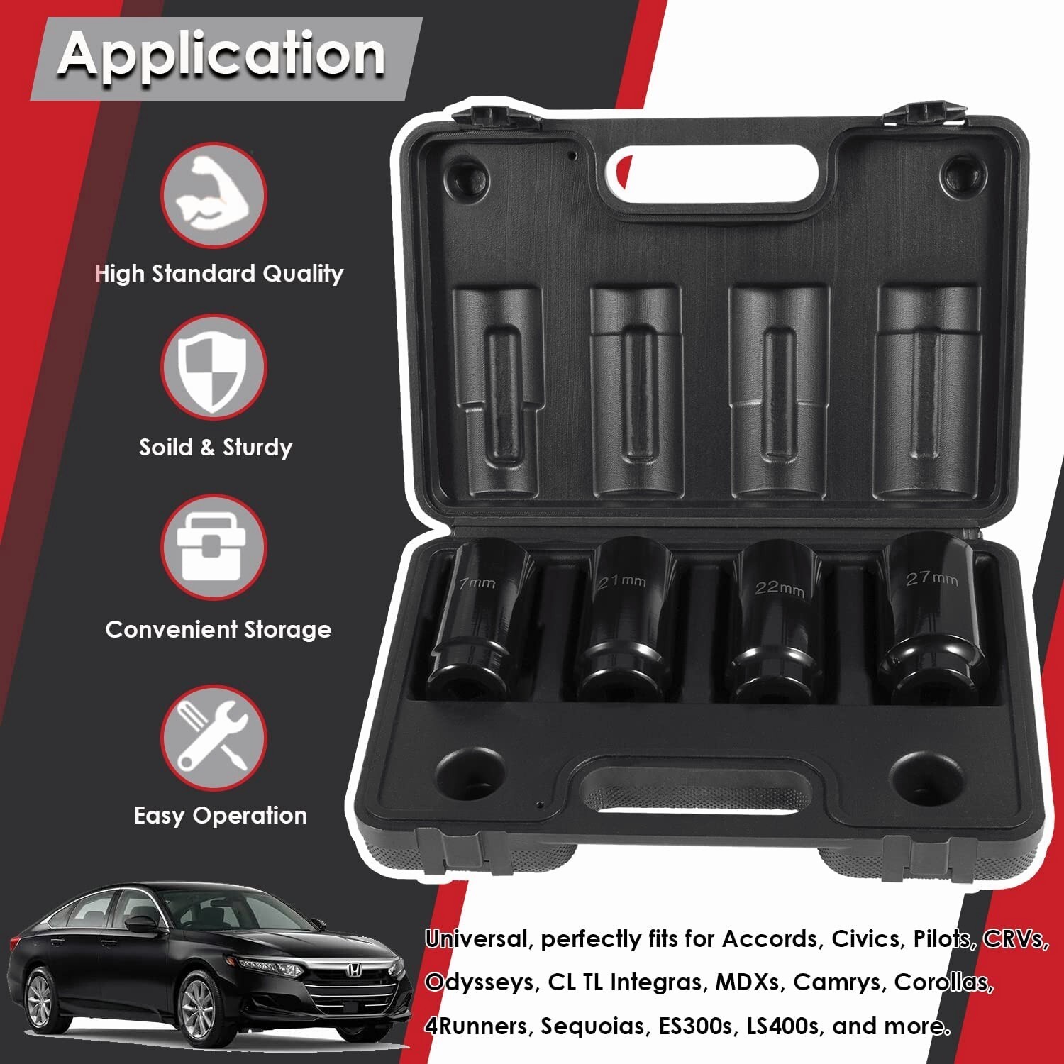 Crank Bolt Socket Set 17MM 21MM 22MM 27MM Heavy Duty 1/2 Drive Impact Socket Set