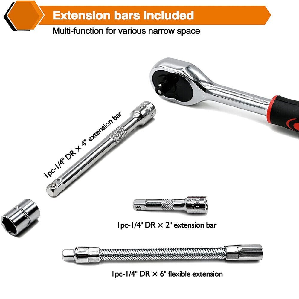 46Pcs 1/4 inch Drive Socket Ratchet Wrench Set for Auto Car Repairing With Case