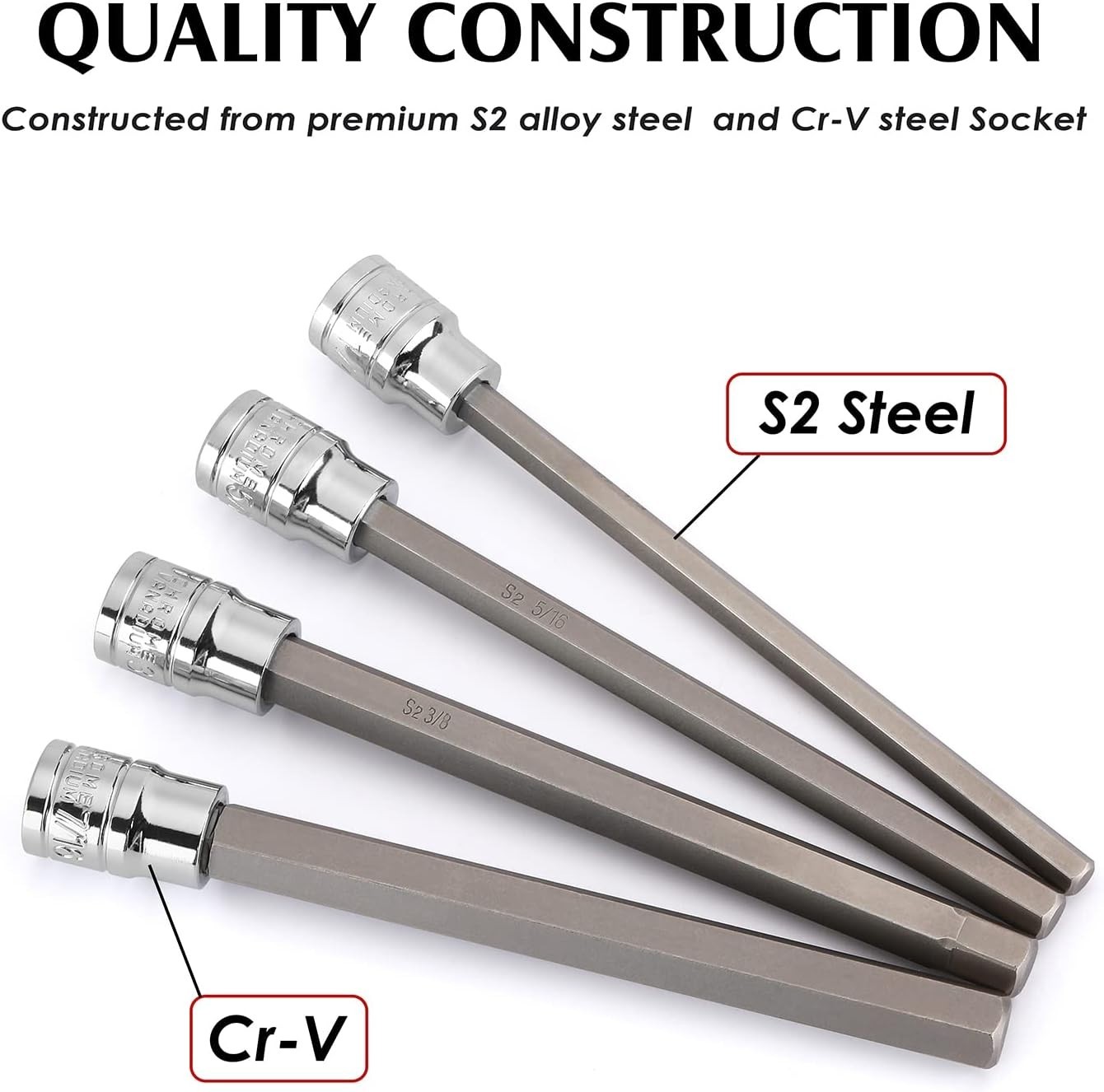 3/8 Inch Drive Long Hex Bit Socket Set, 1/16 Inch to 1/2 Inch, SAE, Extra Lon…