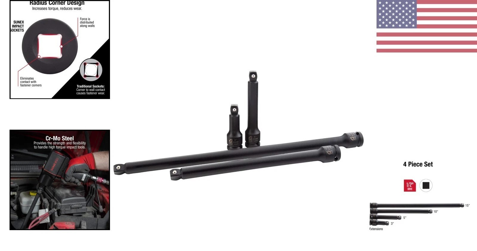 Professional 1/2in Drive Impact Extension Set – Wobble Design & Storage Tray