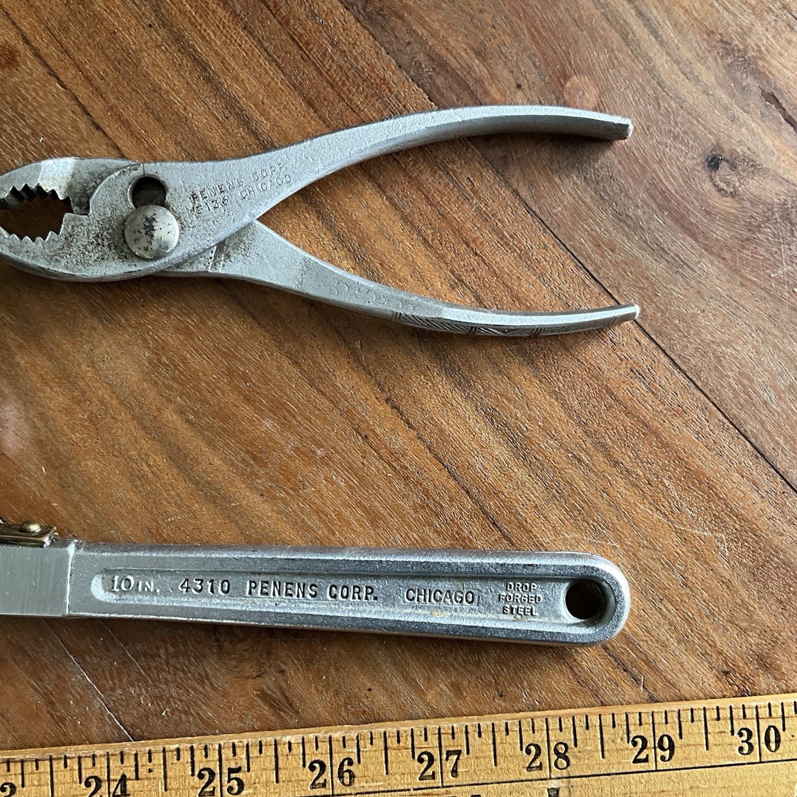Vintage 10″ Penens Corp 4310 Pipe Wrench & 6.5″ Slip Joint Pliers Made In USA