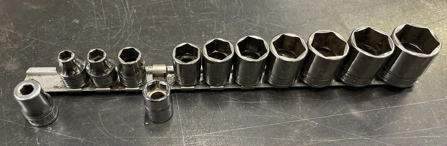Snap-On 3/8” Dr 1/4″ to 7/8″ Shallow Set 11pc. FS081 to FS281 Snap On Rail USA