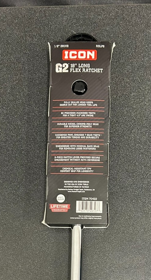 New ICON G2 Series 1/2″ Drive R3LFG FLEX Ratchet Long Handle 18 Inch Long 70422