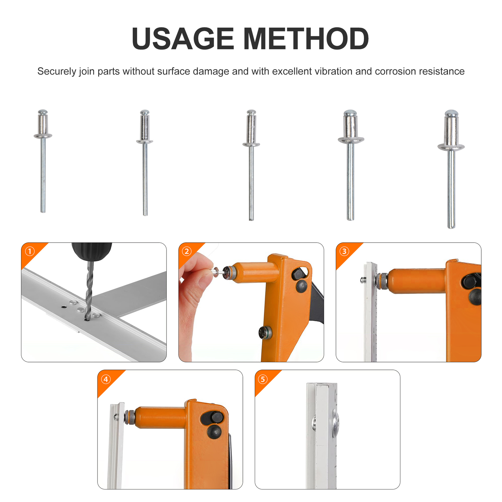 Industrial Aluminum Pop Rivet Assortment 500pcs 3/16-1/2″ F Hand/Air Riveter Gun
