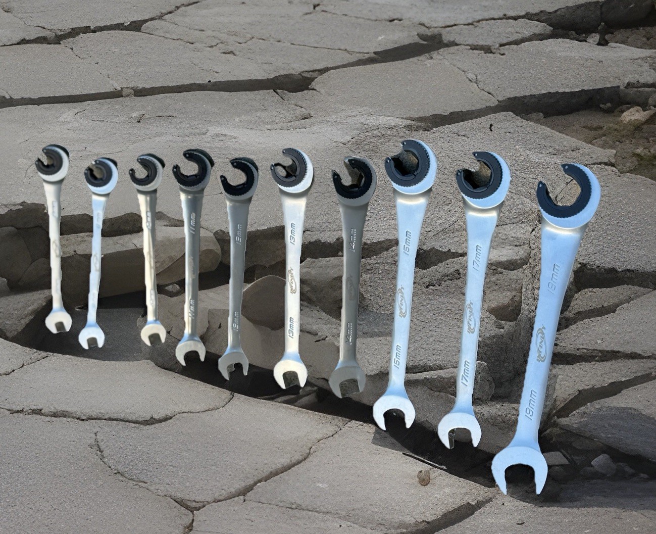 10PCS Metric Open-end Ratchet Wrench Set Flare Nut Tubing Comb Ratching Wrenches