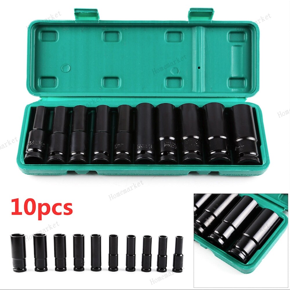 10pcs Metric Deep Impact Socket 1/2″ Drive 10mm-24mm 6 Point Sockets kit w/ case