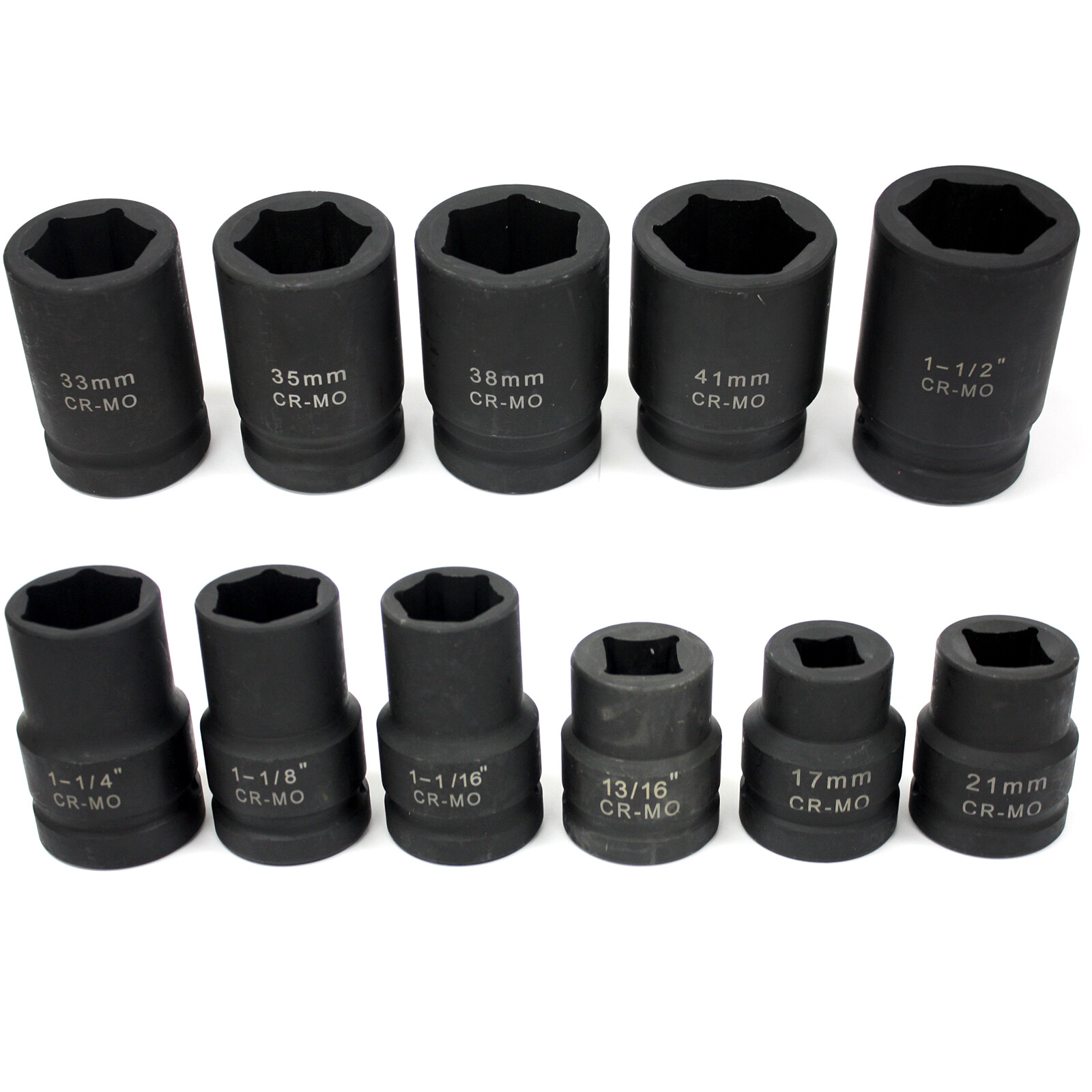 SAE & Metric 11pc 1″ Dr Heavy Duty Impact Socket Set for Truck Tractor Equipment