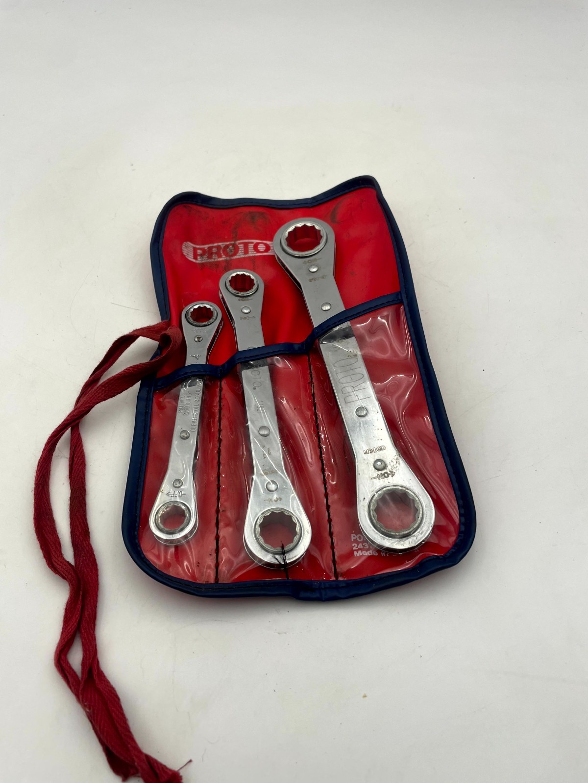 Vintage Set of 3 Proto Tools 2,500,835 Ratchet Wrench Silver Polished Chrome