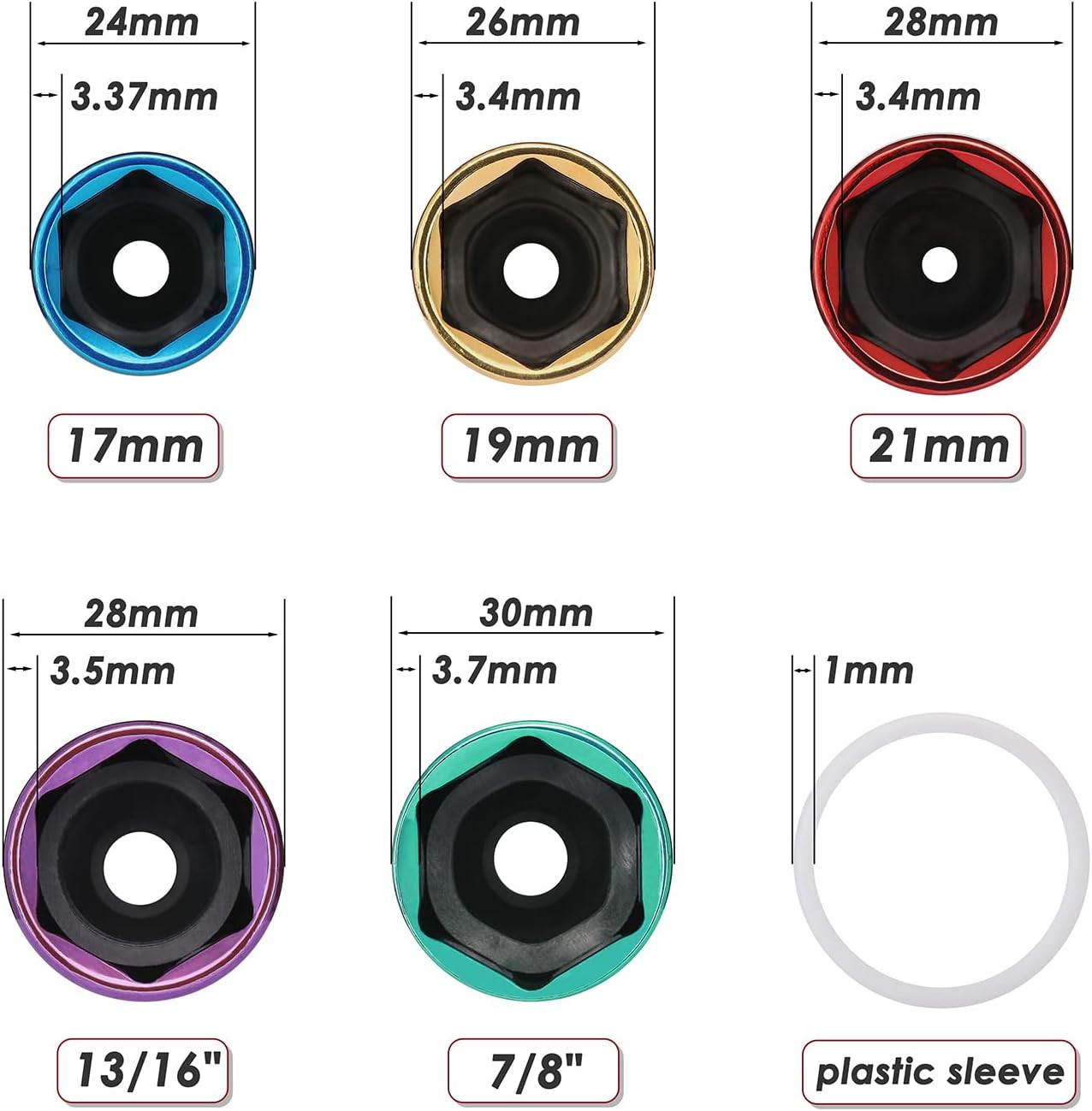 MIXPOWER 5 Pieces 1/2″ Drive Wheel 17,19,21mm,13/16", 7/8"