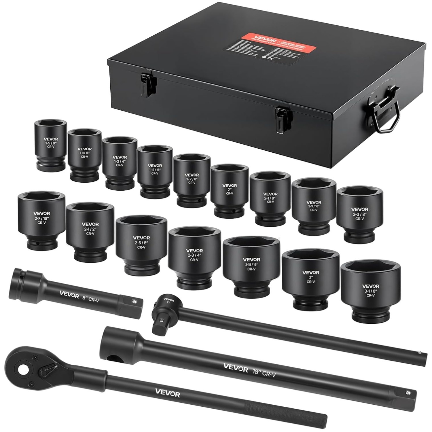 High-Torque 21-Piece Impact Socket Set with Extension Bars