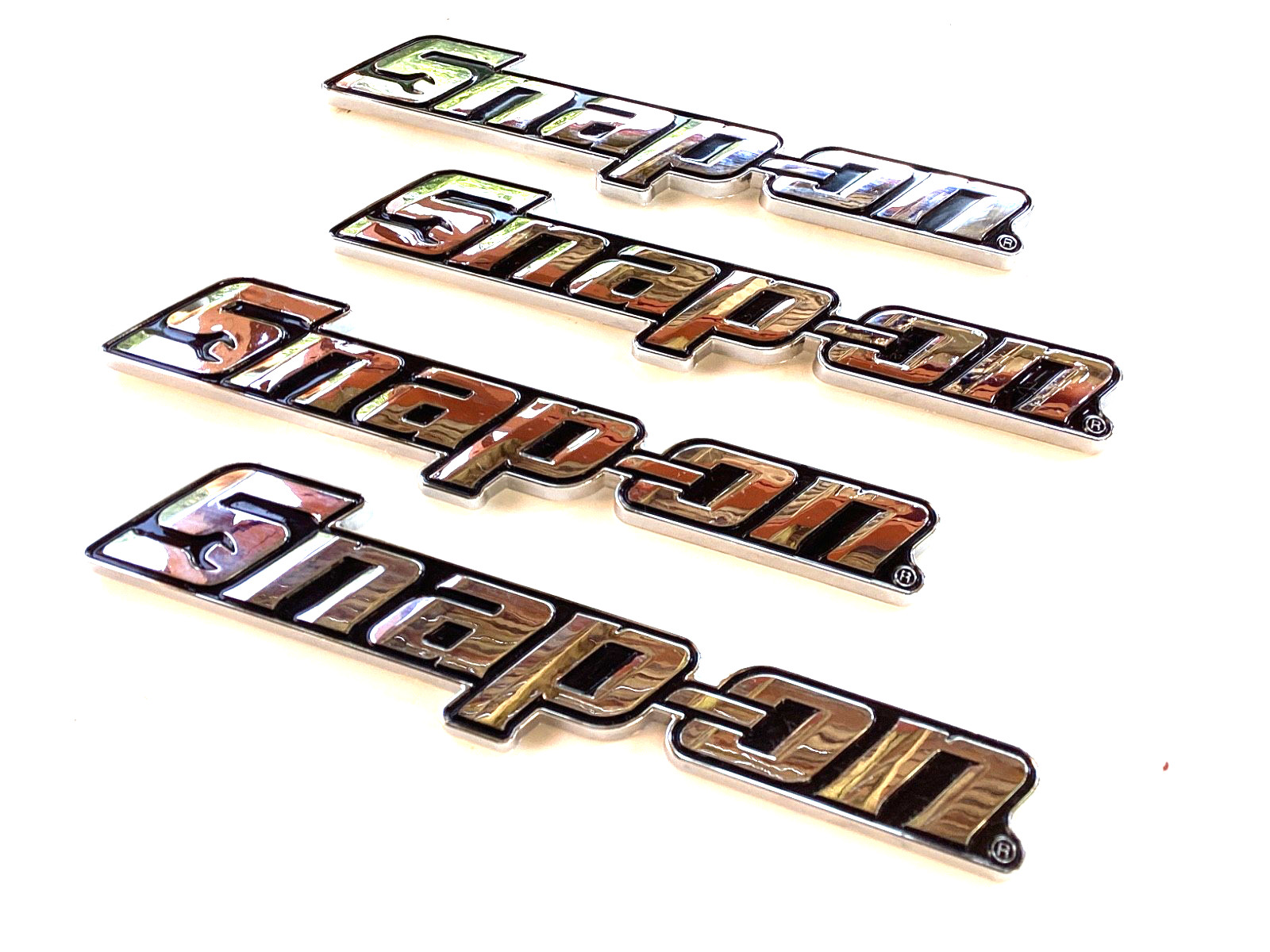 Snap On Tools NEW Authentic Chrome And Black Adhesive Backed Raised Letter Logo