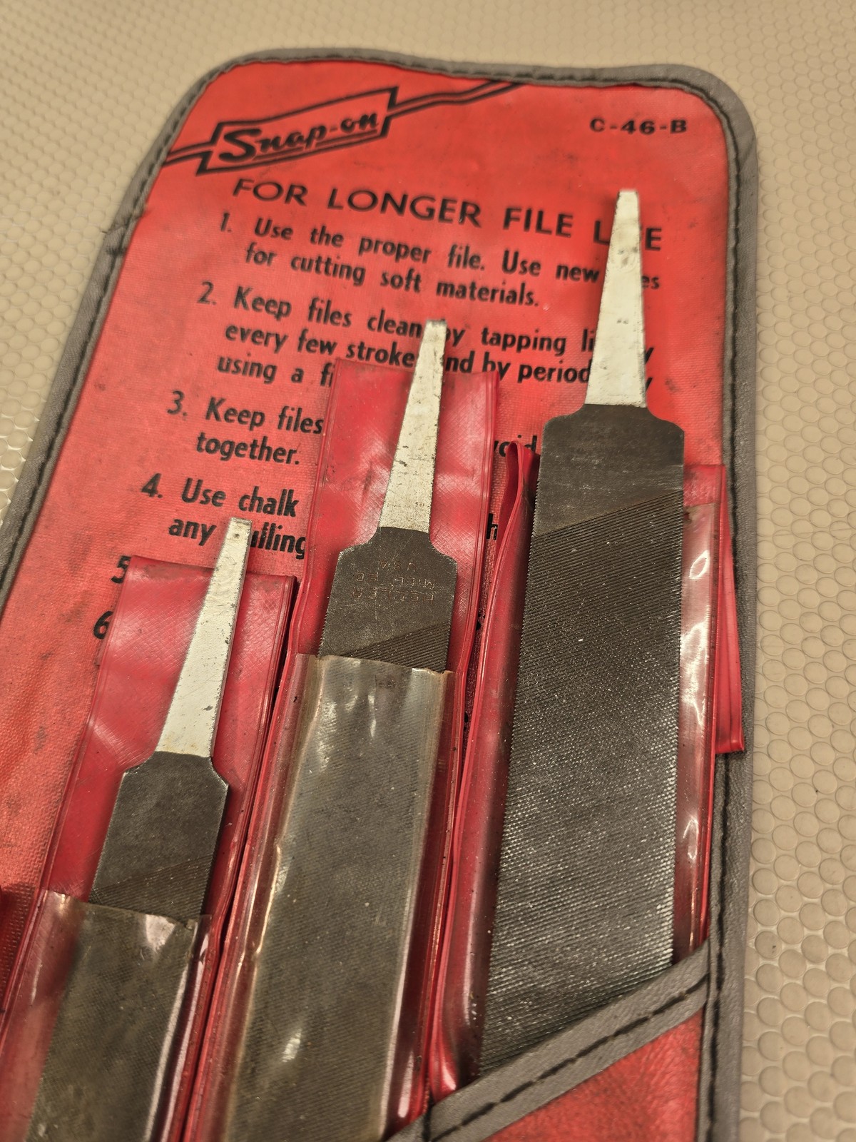 Snap-on C-46-B Heller Nucut 3-Piece File Set with Pouch Vintage USA