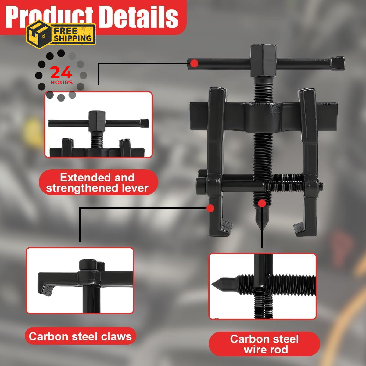 KPFILEH Two Jaw Bearing Gear Puller, 2» Carbon Steel Adjustable Black, Black