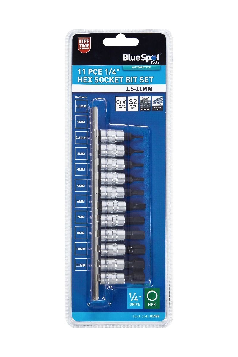 Blue Spot Tools 11 PCE 1/4″ Hex Socket Bit Set (1.5-11mm) (01488)