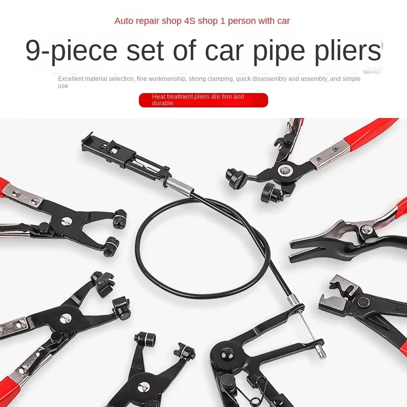 9 PC AUTOMOTIVE HOSE CLAMP RING PLIERS TOOL SET FLEXIBLE CABLE SWIVEL JAW CLAMPS