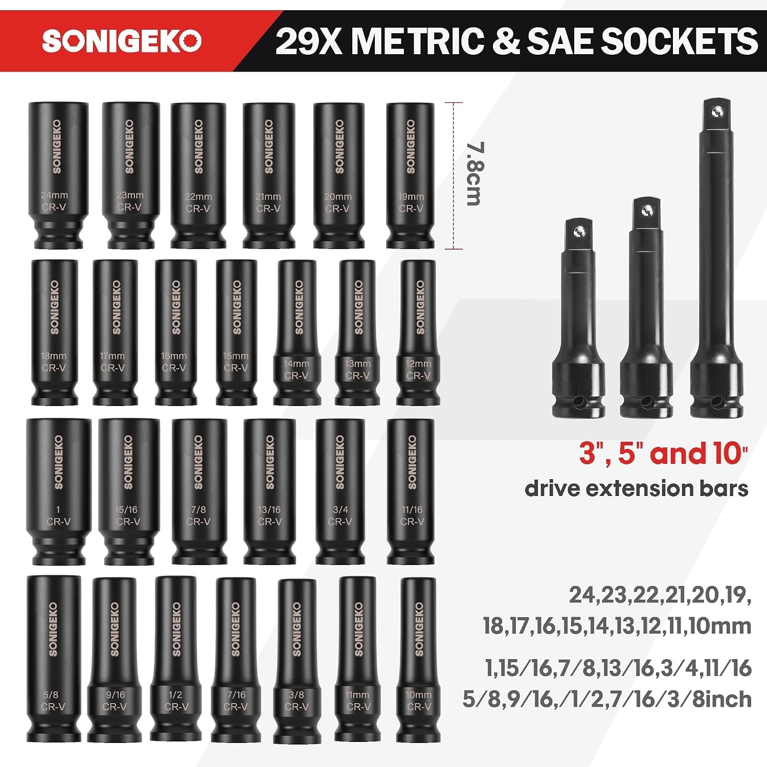 Professional 1/2″ Drive Impact Socket Set – 6-Point Design for Precision Fit