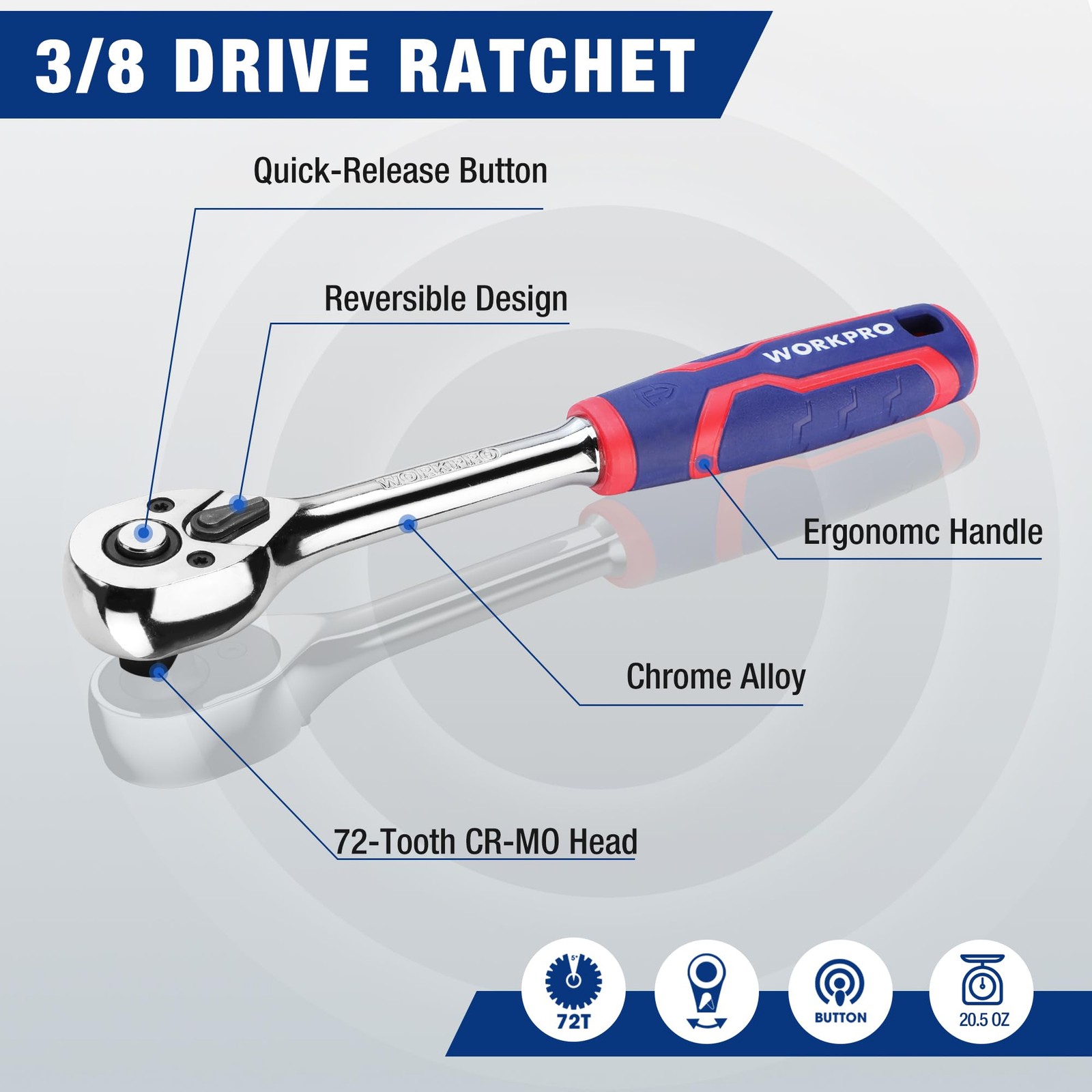 WORKPRO 32-Piece 3/8-inch Drive Metric, Blue, Silver, Red