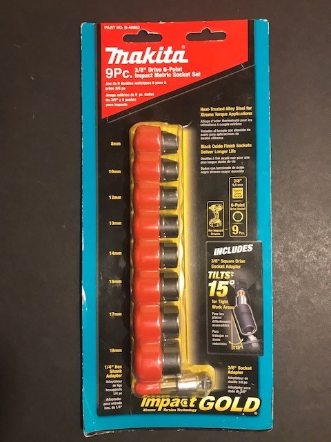 Makita B-49862 Impact Gold 9 Pc. 3/8″ Metric Socket Set W/ 15° Tilt Socket – NEW