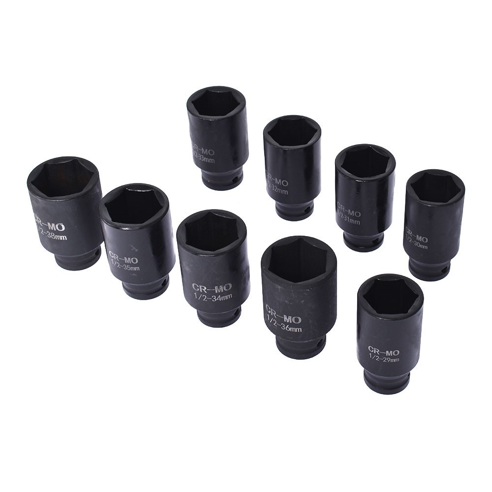 9× 29-38mm Impact Socket Tool Kit 1/2″ Drive Metric Axle Hub Nut Socket
