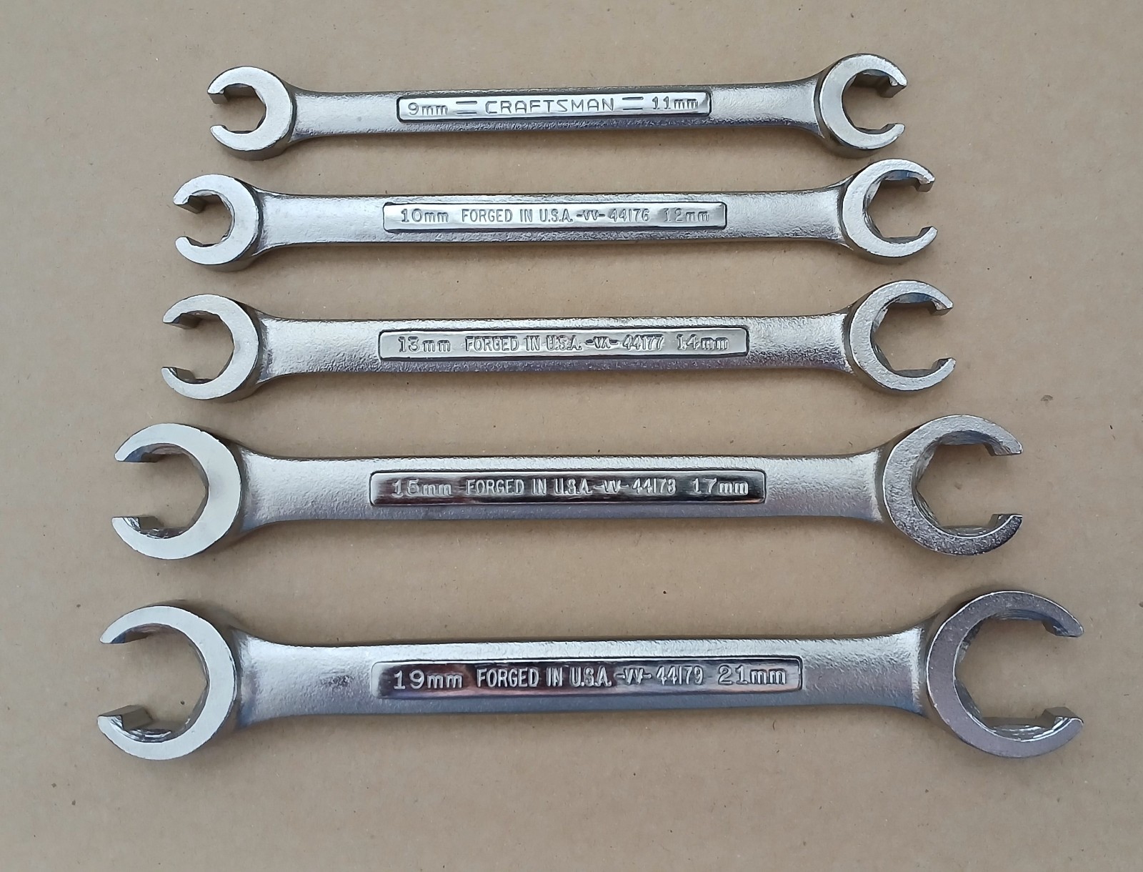 NEW CRAFTSMAN VINTAGE SEARS 5pc METRIC Flare Nut Wrench Set VA VV 9mm – 21mm USA