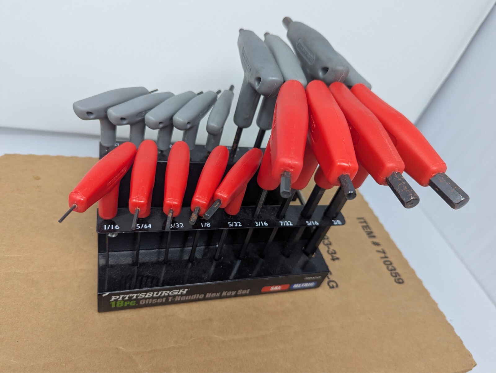 18 Pc Pittsburgh Offset T-Handle Hex Key Set Used SAE Metric