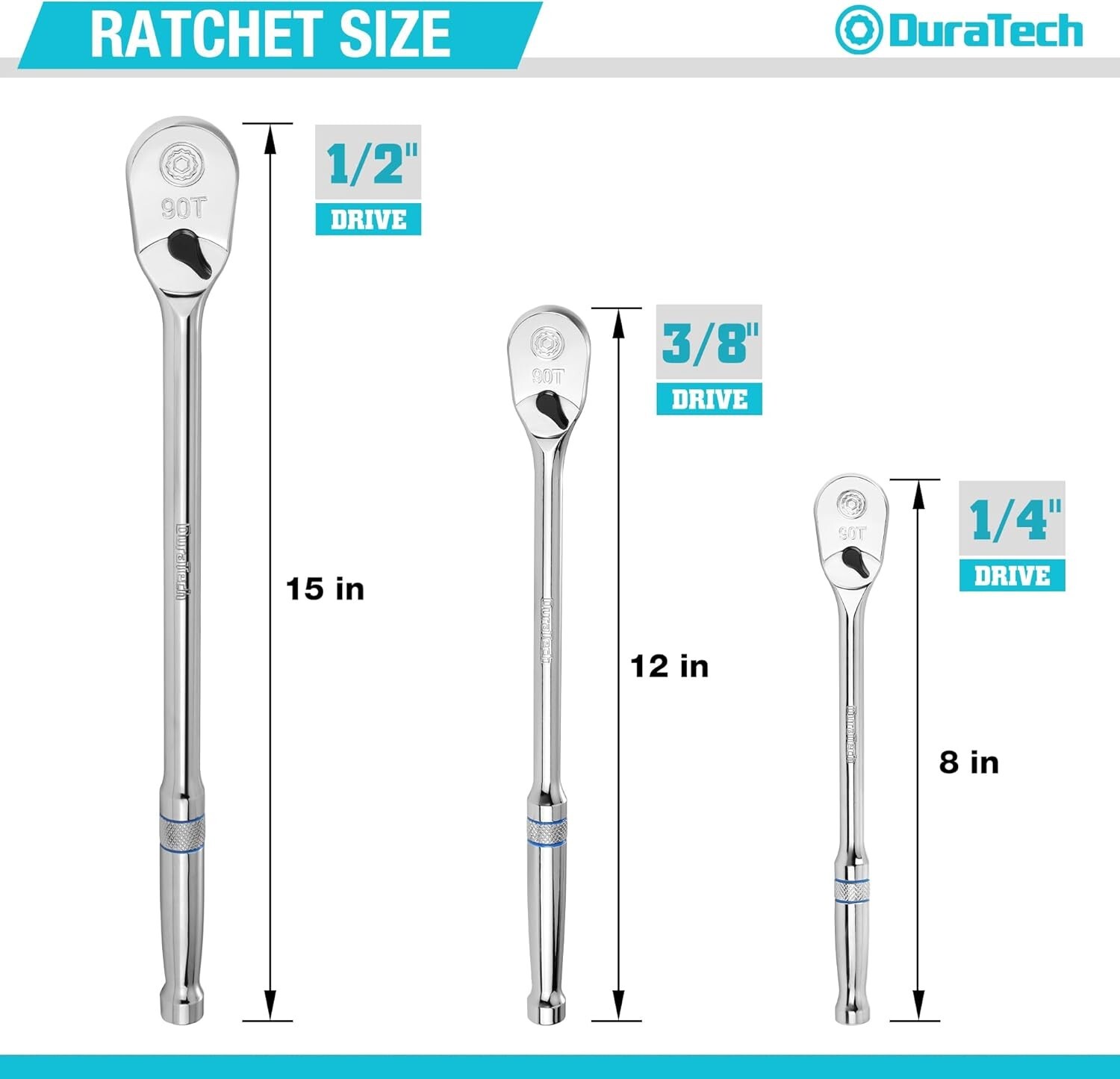 DURATECH Extra Long Handle Drive Ratchet 90-Tooth Ratchet Wrench Dust Proof NEW