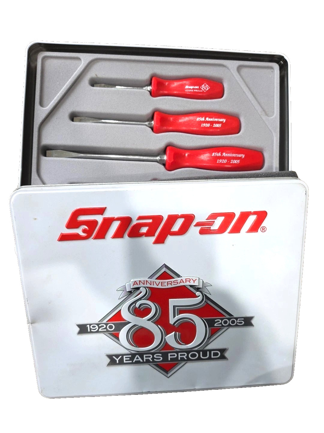 New** Snap-on™ Red Hard Handled 5-pc 85th Anniversary Screwdriver Set Metal Can