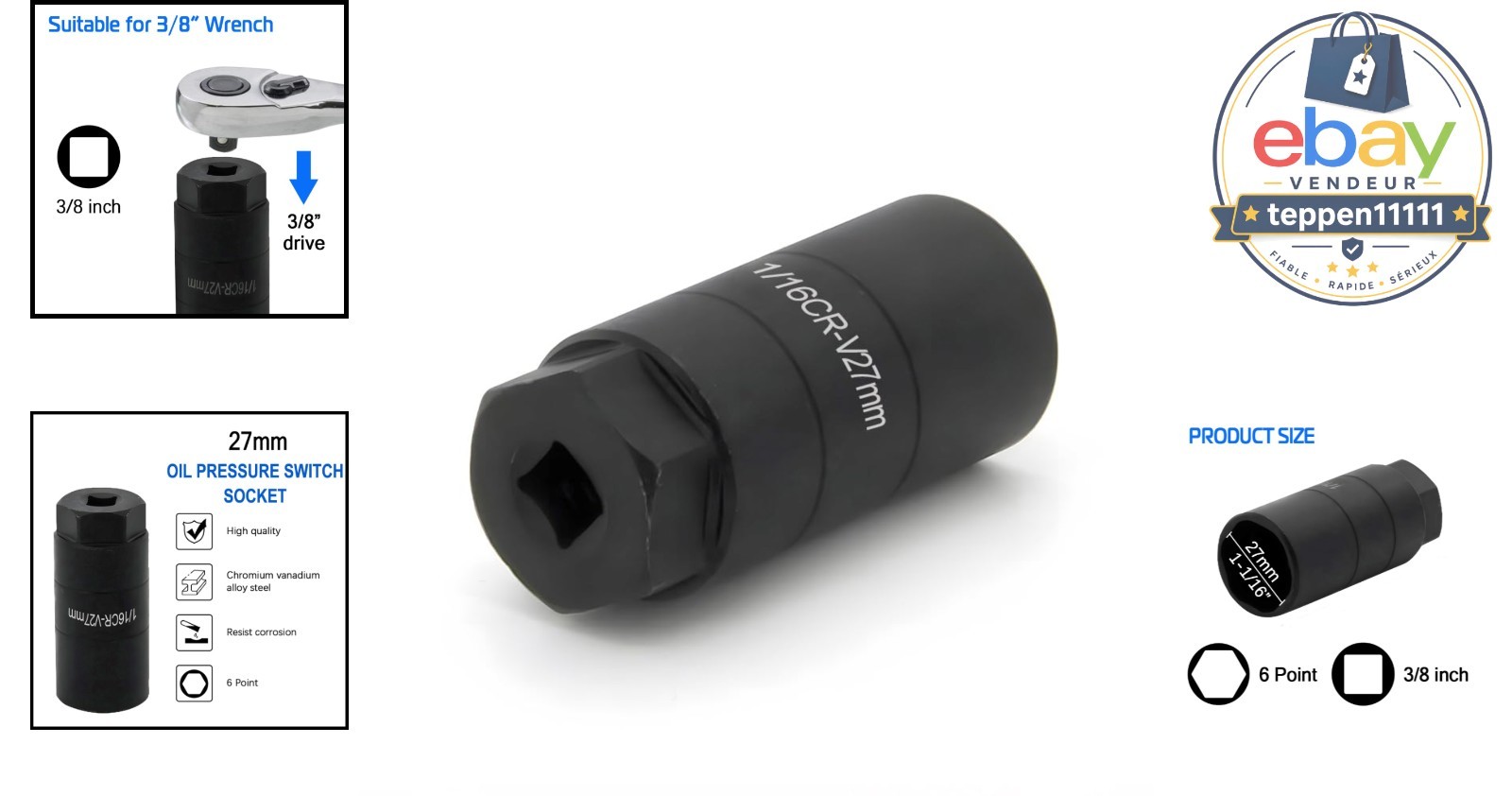 Oil Pressure Switch Socket 1 1/16» x 2-5/8» High Performance