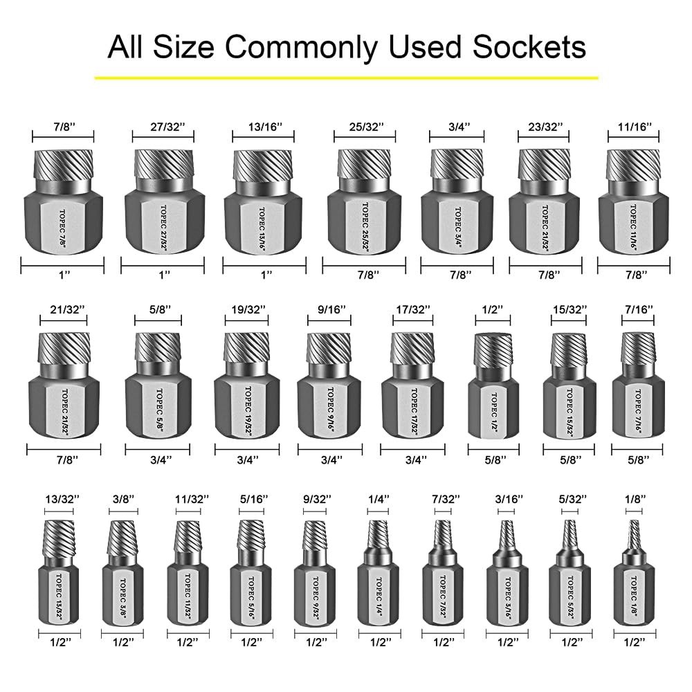 Topec 25Pcs Screw Extractor Set, Hex Head Multi-Spline Easy Out Bolt 25-piece