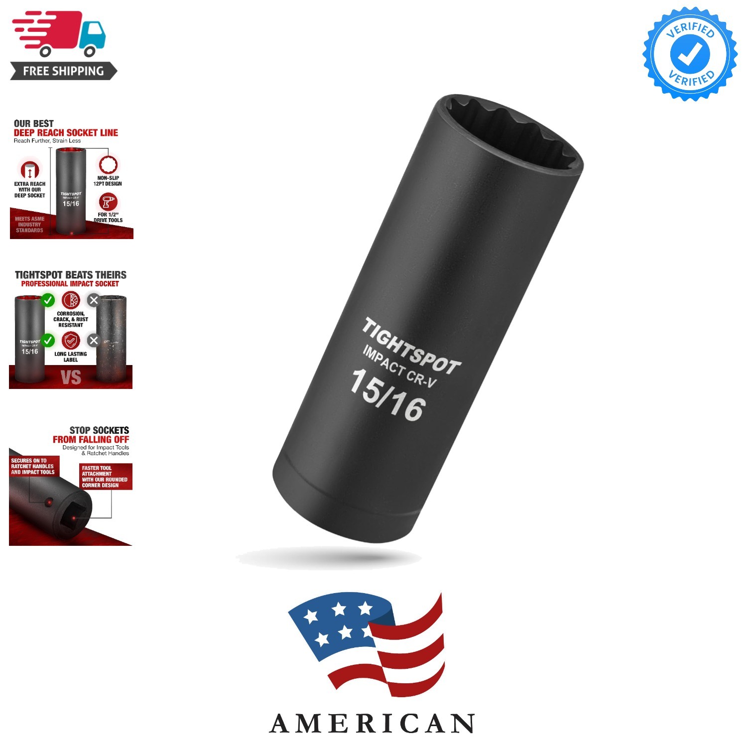 1/2 Inch Drive – 15/16 Inch Deep Impact Socket with Anti-Rounding 12 Point De…
