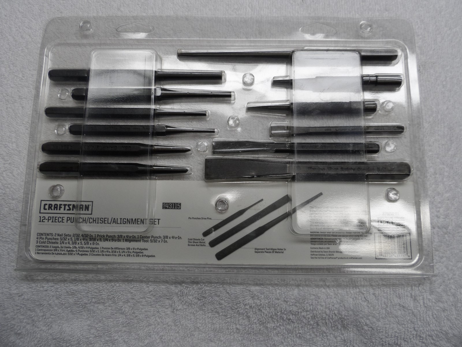 Craftsman Center Pin Punch Chisel Alignment Tool Set USA, 12 pcs – Part # 43115