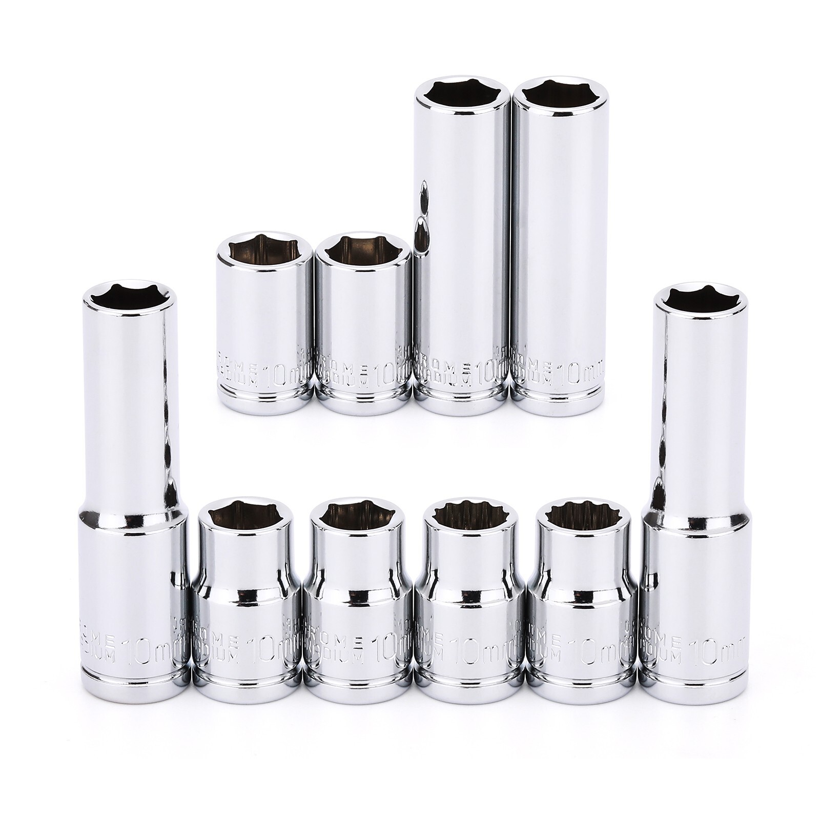10 Pieces 10mm Impact Socket Set, 1/4″ & 3/8″ Drive, Deep & Shallow Chromed