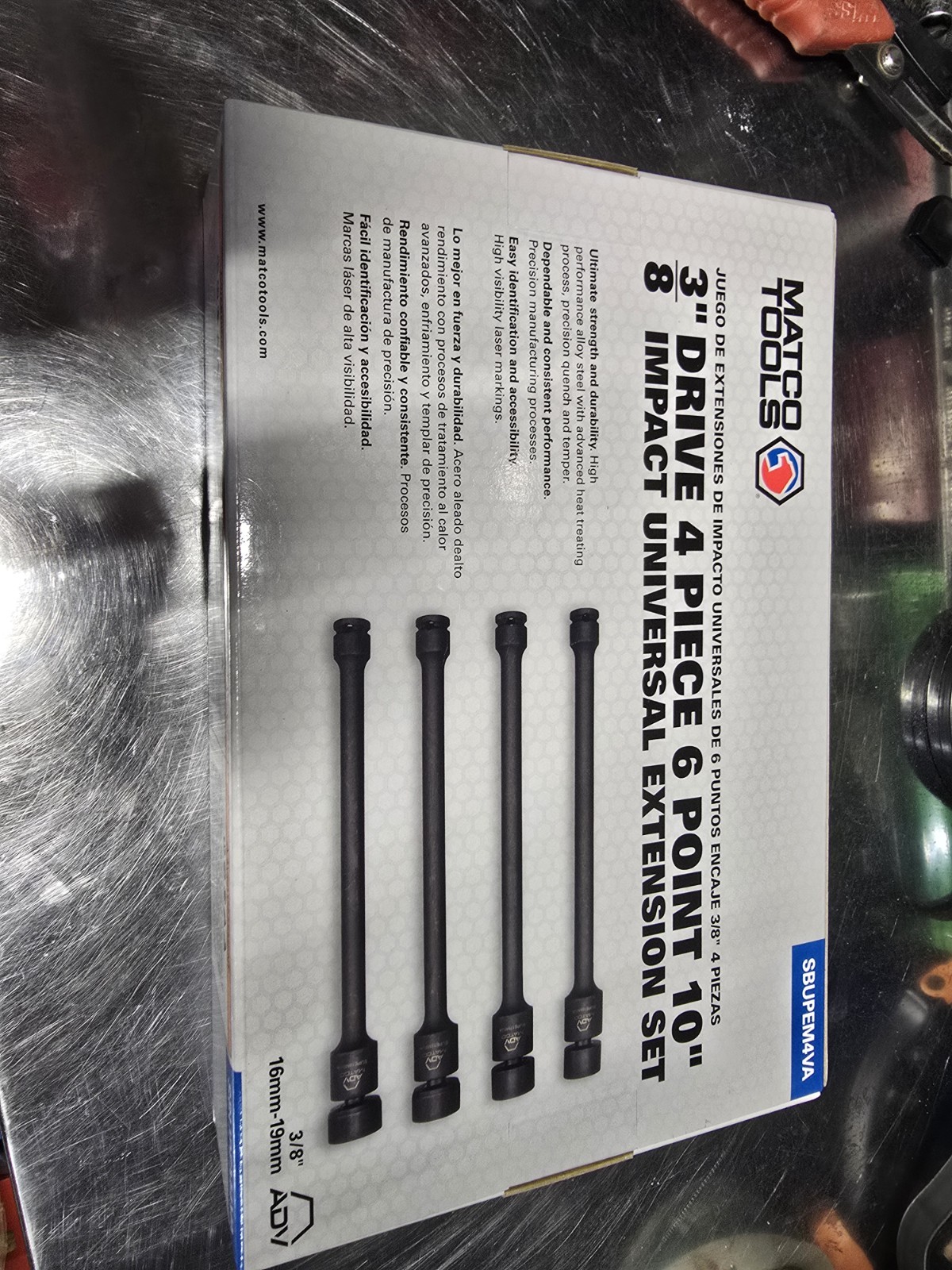 MATCO TOOLS 3/8 DRIVE 4 PIECE METRIC IMPACT UNIVERSAL EXTENSION SET. 6 POINT