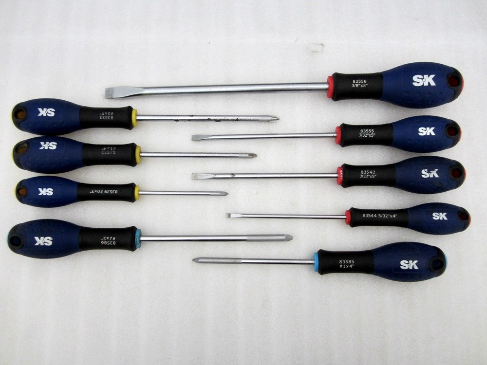 S-K Tools 9pc Slotted Phillips PoziDriv Screwdriver Set Facom SK France