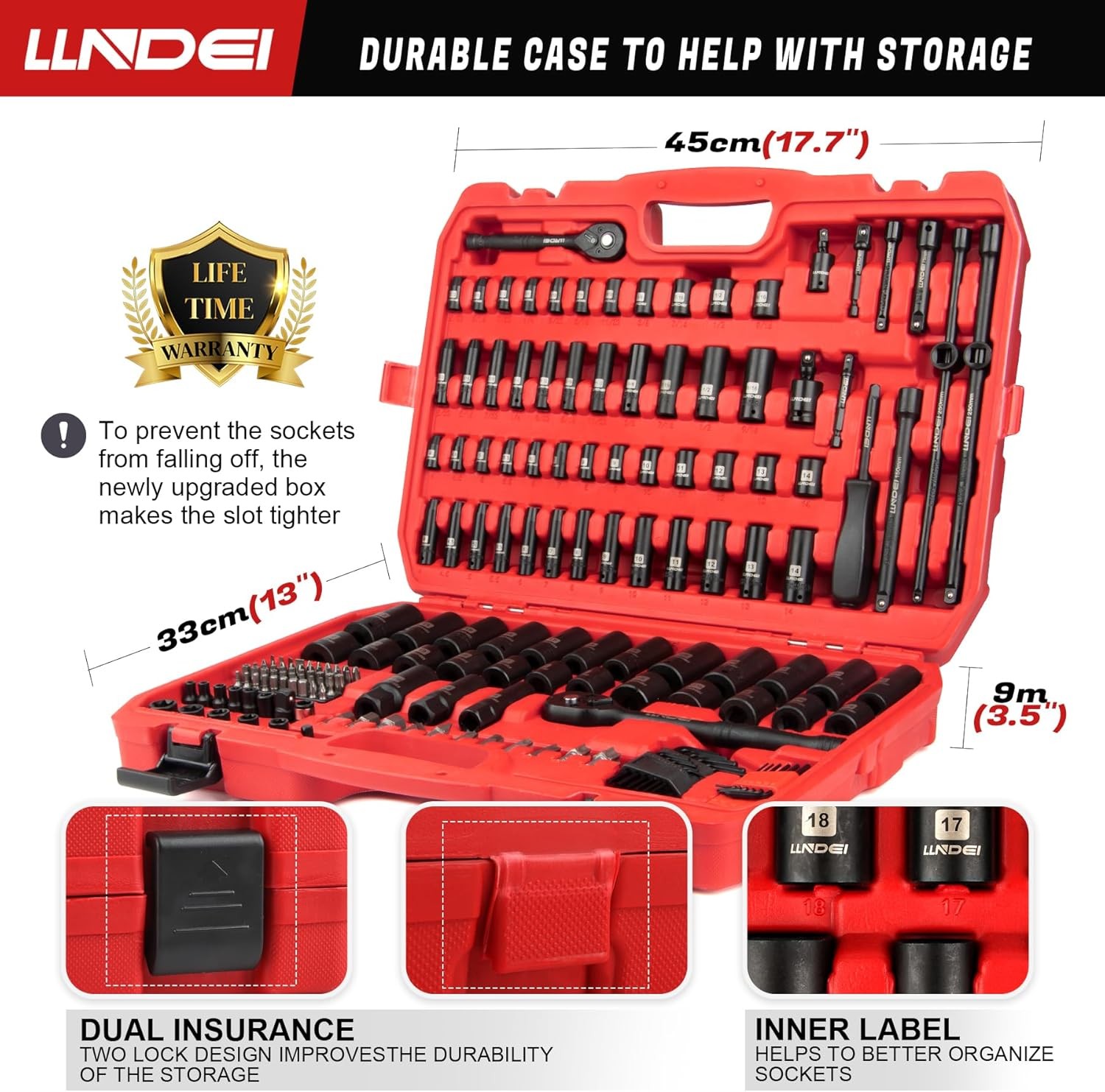 LLNDEI 1/4 & 3/8 Inch Drive Impact Socket Set, 186 Pieces Metric and One Size