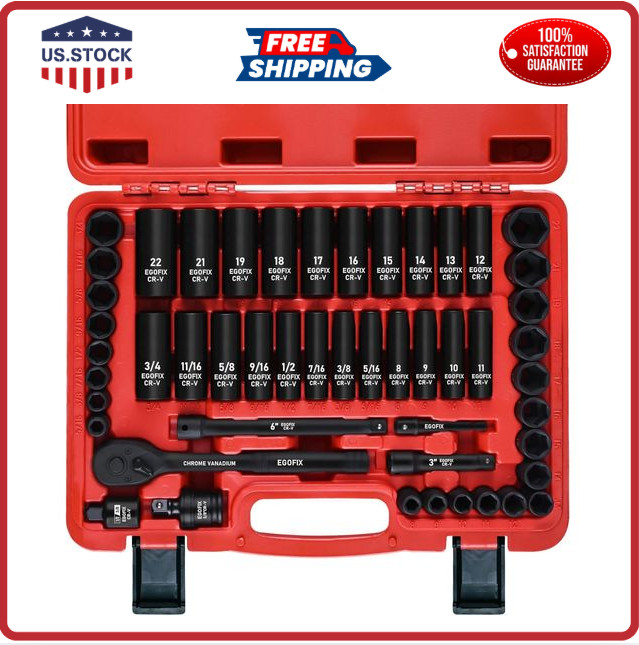 3/8 In. 50 Piece 6 Point Impact Socket Ratchet Drive and Metric Set